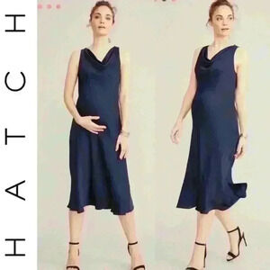 Hatch Maternity Satin Cowl Slip Midi Navy Formal Dress Harlow Size Small